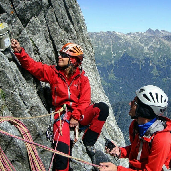 Rappelling on the rock in the rope on Valea Prahova